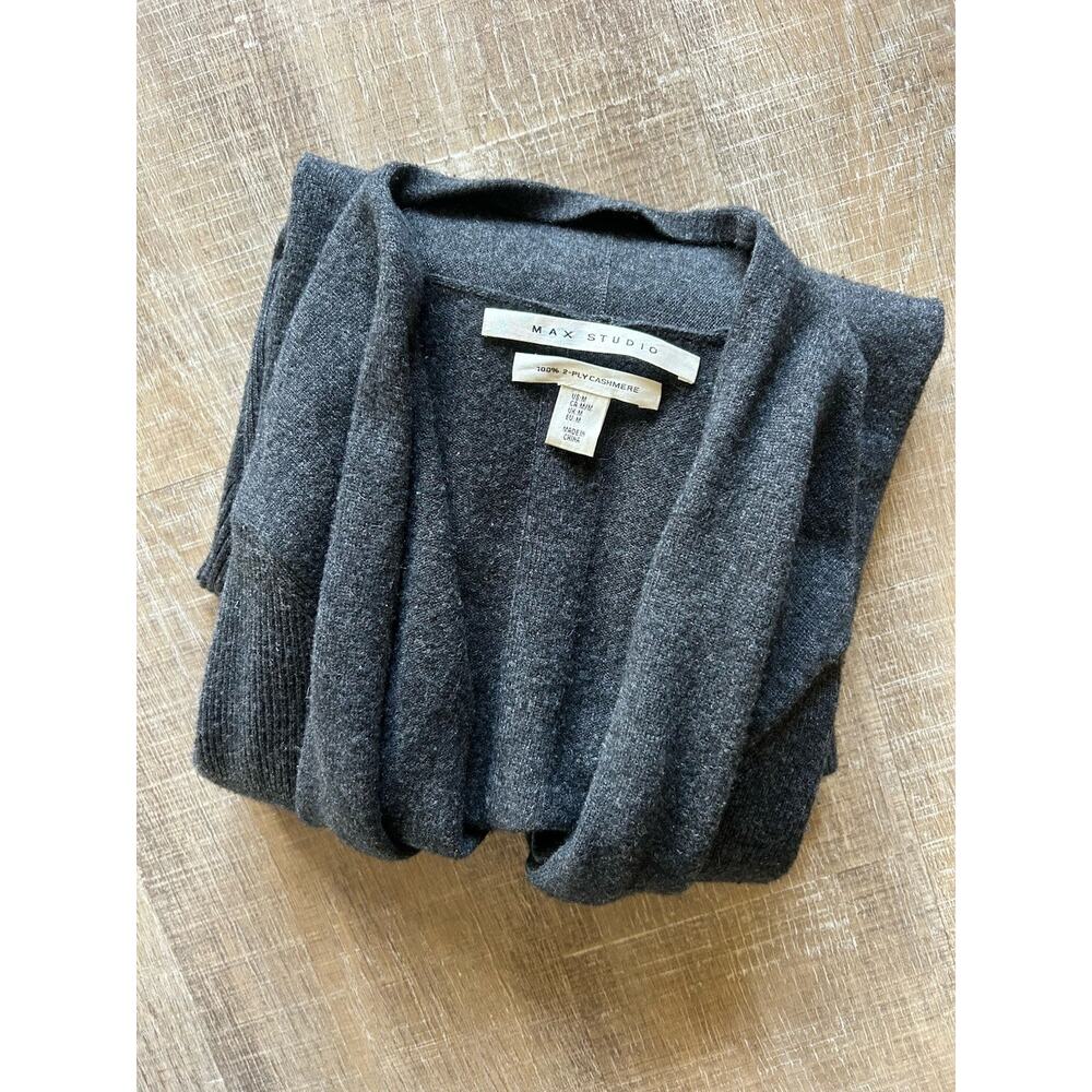 Max Studio 100% Cashmere Long Cardigan Womens M Gray Open Front Minimalist - Picture 12 of 12